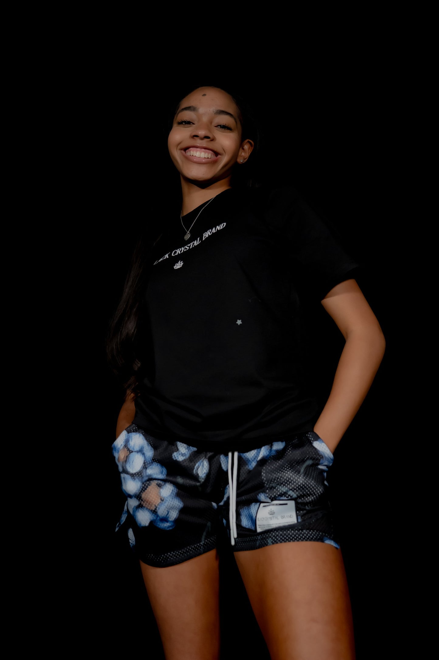Daisy Print Mesh Shorts