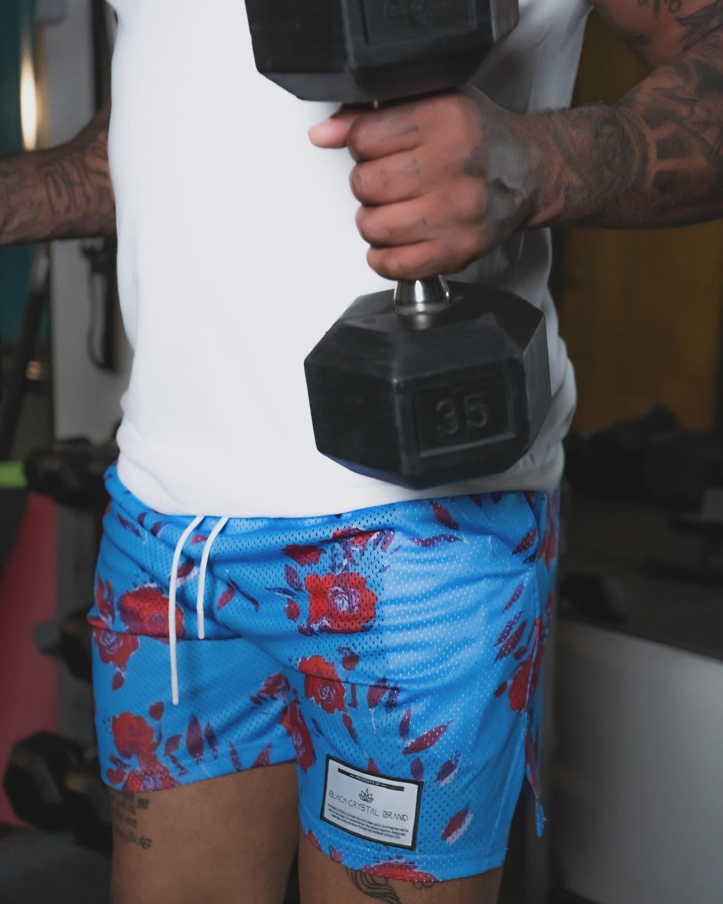Blue and Red Floral Mesh Shorts